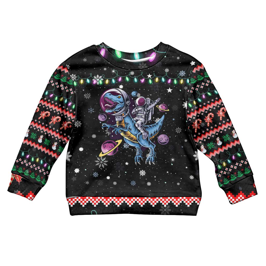 Astronauts Ride A T Rex In Space With The Planet Christmas Kid Ugly Christmas Sweater Xmas Holiday Patterns - Wonder Print Shop