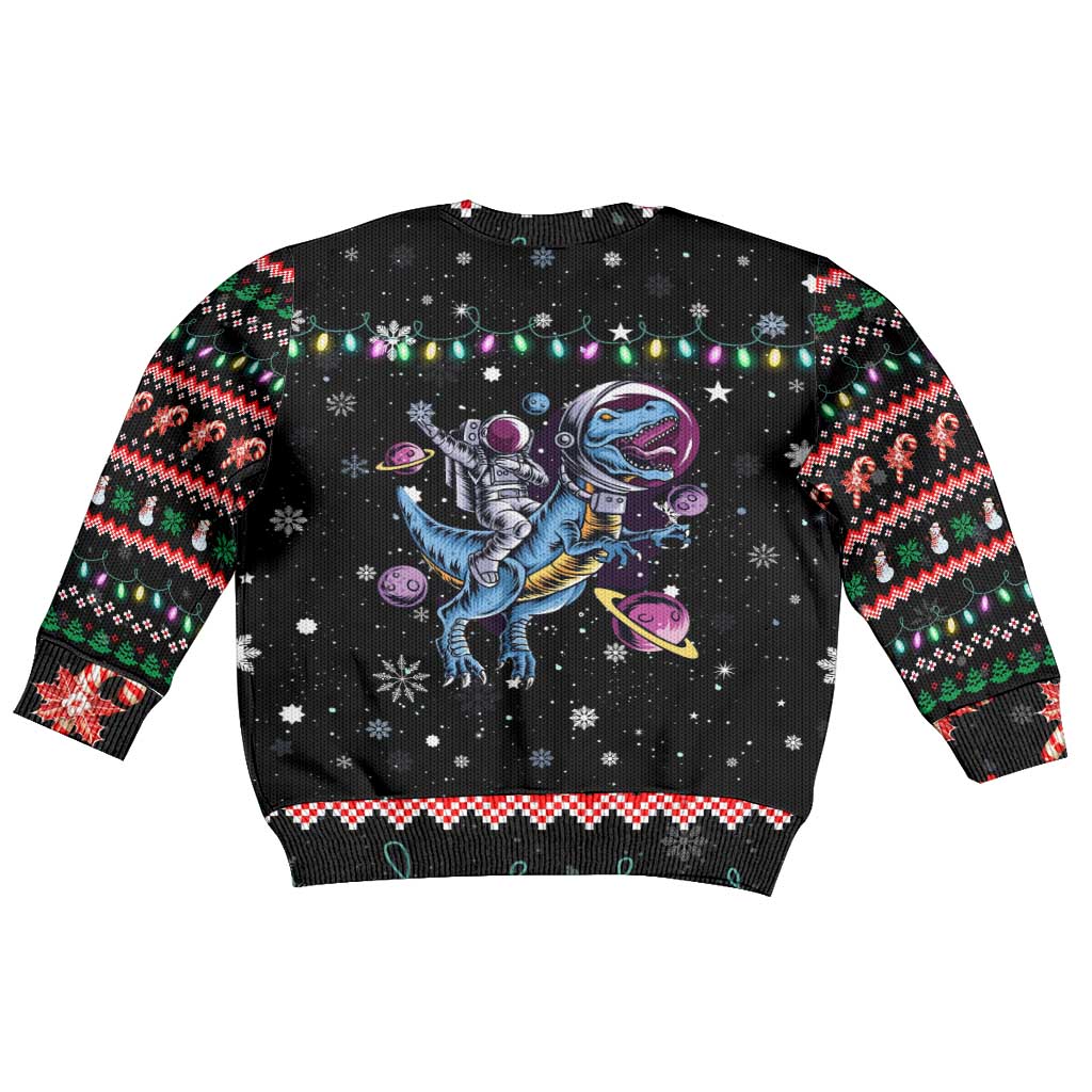 Astronauts Ride A T Rex In Space With The Planet Christmas Kid Ugly Christmas Sweater Xmas Holiday Patterns - Wonder Print Shop
