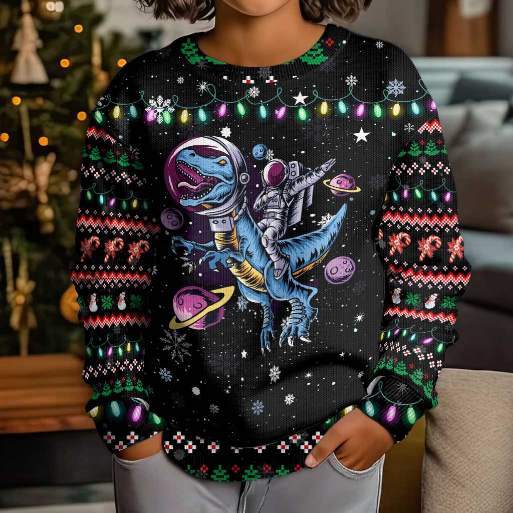 Astronauts Ride A T Rex In Space With The Planet Christmas Kid Ugly Christmas Sweater Xmas Holiday Patterns - Wonder Print Shop