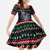 Astronauts Ride A T Rex In Space With The Planet Christmas Kid Short Sleeve Dress Xmas Holiday Patterns - Wonder Print Shop