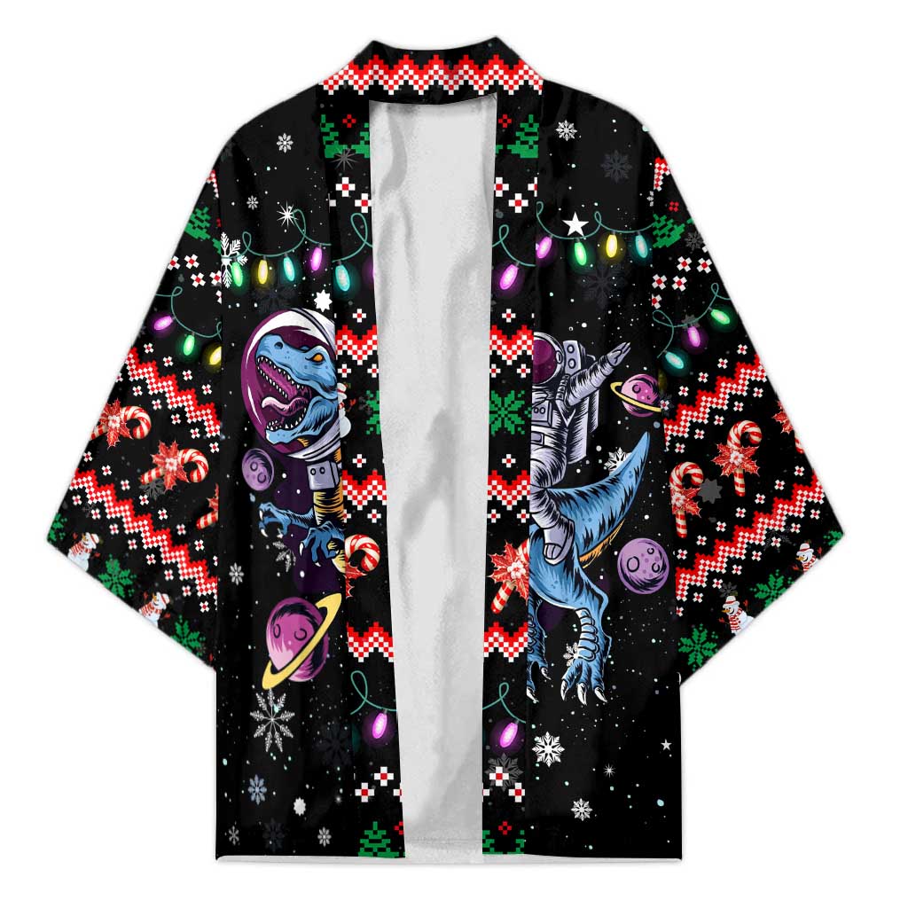 Astronauts Ride A T Rex In Space With The Planet Christmas Kimono Xmas Holiday Patterns - Wonder Print Shop
