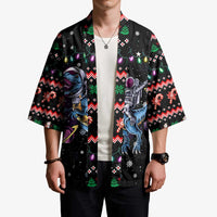 Astronauts Ride A T Rex In Space With The Planet Christmas Kimono Xmas Holiday Patterns - Wonder Print Shop