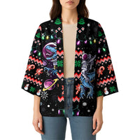 Astronauts Ride A T Rex In Space With The Planet Christmas Kimono Xmas Holiday Patterns - Wonder Print Shop