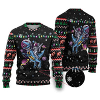 Astronauts Ride A T Rex In Space With The Planet Christmas Ugly Christmas Sweater Xmas Holiday Patterns - Wonder Print Shop