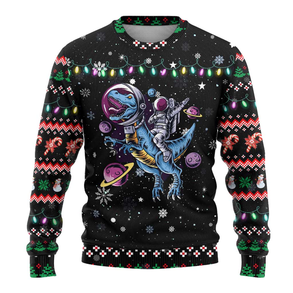 Astronauts Ride A T Rex In Space With The Planet Christmas Ugly Christmas Sweater Xmas Holiday Patterns - Wonder Print Shop