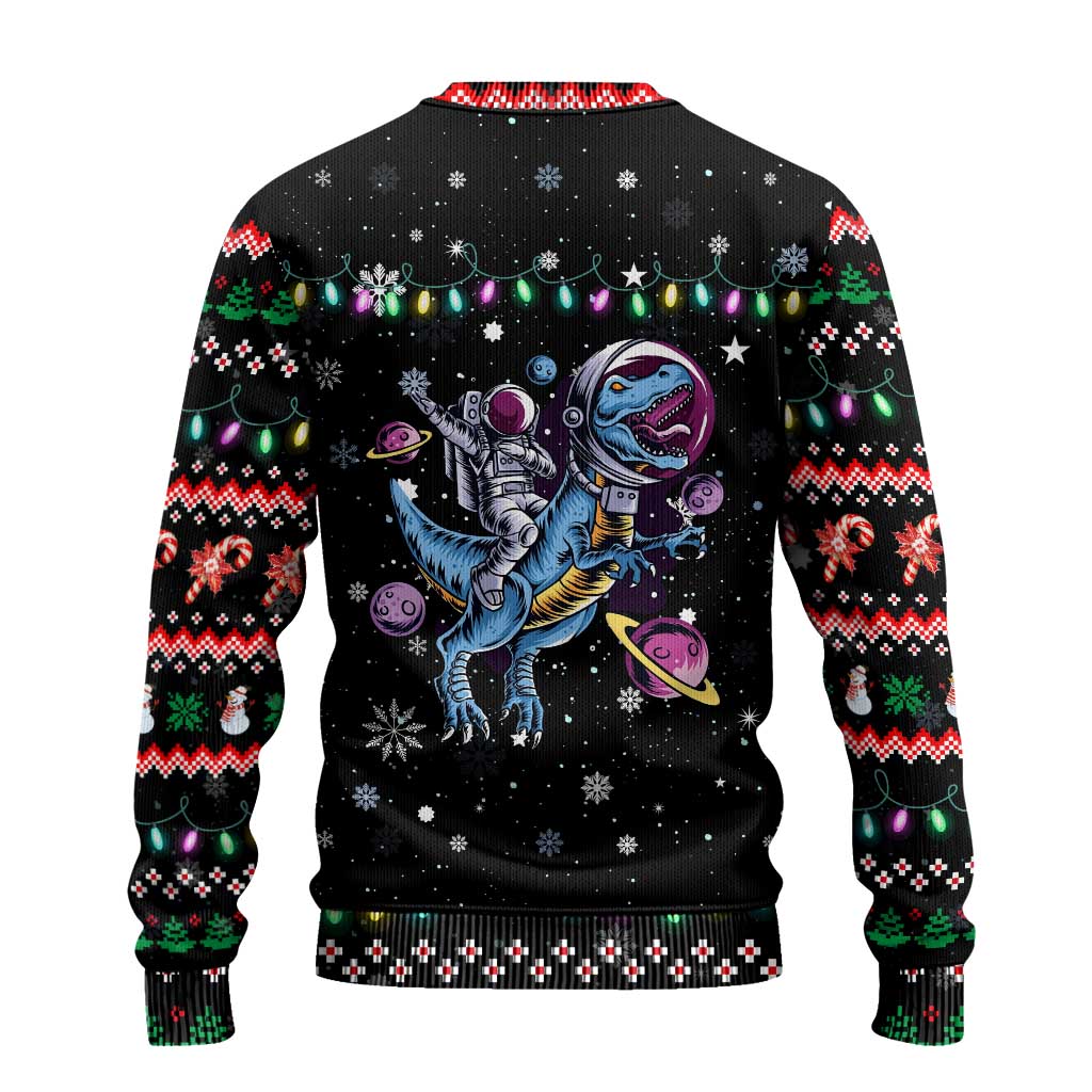 Astronauts Ride A T Rex In Space With The Planet Christmas Ugly Christmas Sweater Xmas Holiday Patterns - Wonder Print Shop