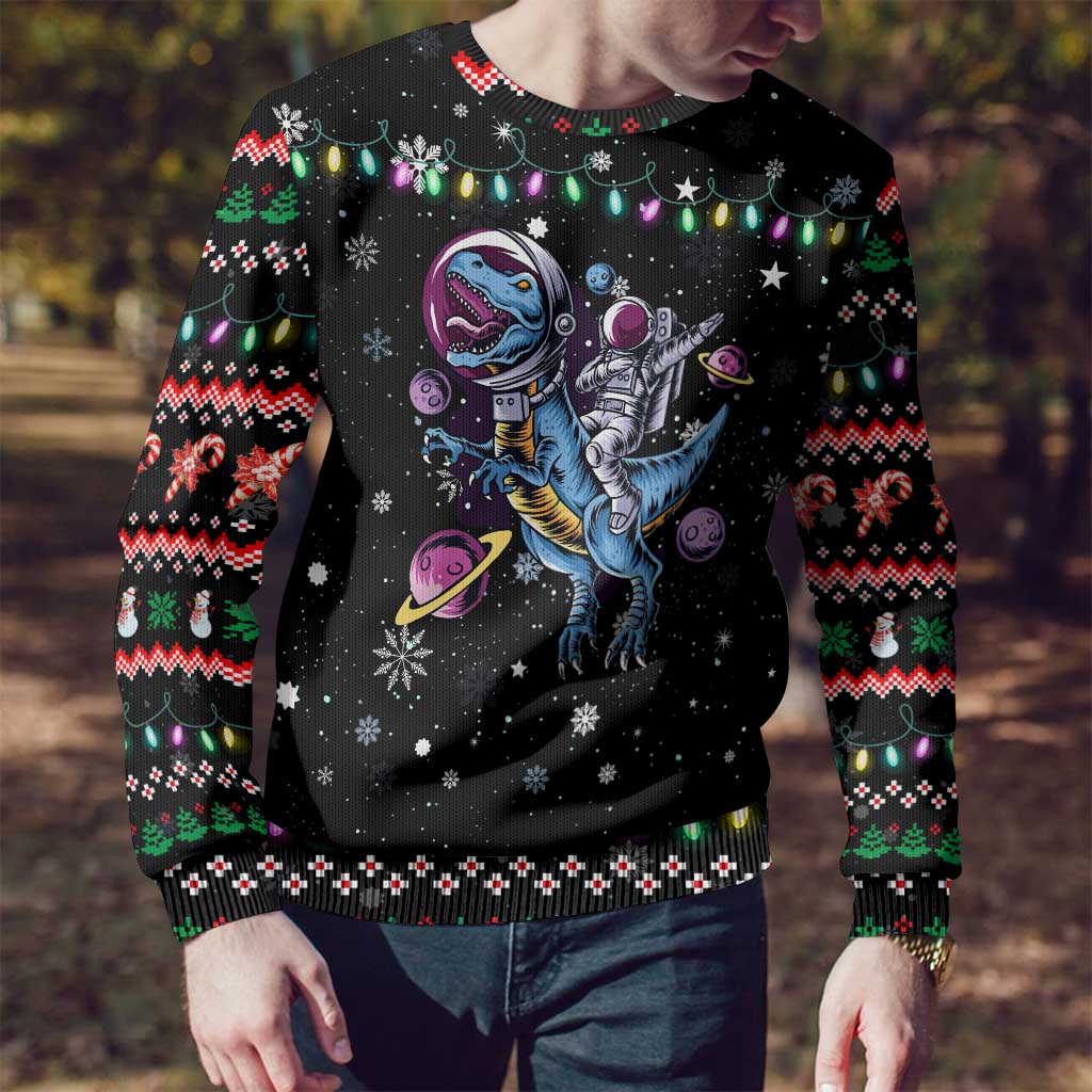 Astronauts Ride A T Rex In Space With The Planet Christmas Ugly Christmas Sweater Xmas Holiday Patterns - Wonder Print Shop