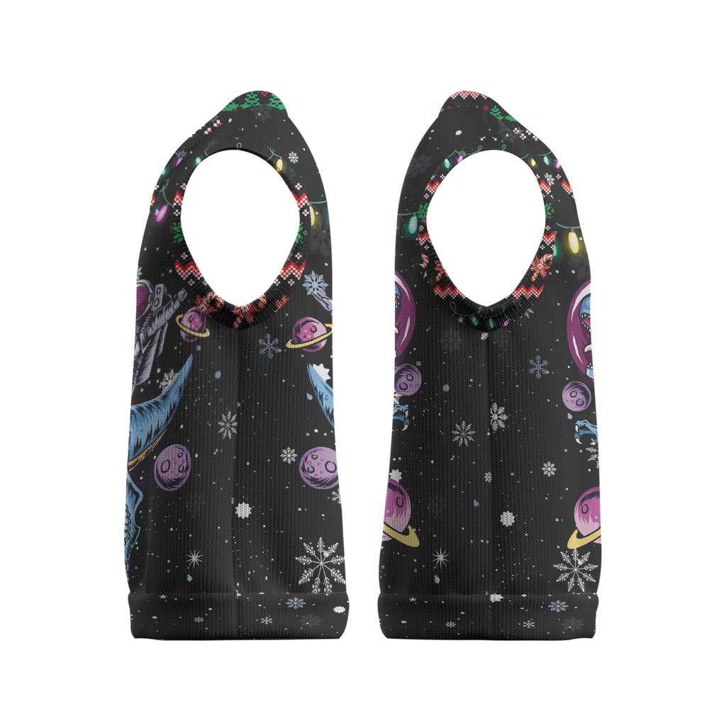 Astronauts Ride A T Rex In Space With The Planet Christmas Knitted V-Neck Vest Xmas Holiday Patterns - Wonder Print Shop
