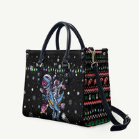 Astronauts Ride A T Rex In Space With The Planet Christmas Leather Bag Xmas Holiday Patterns - Wonder Print Shop
