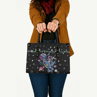 Astronauts Ride A T Rex In Space With The Planet Christmas Leather Bag Xmas Holiday Patterns - Wonder Print Shop