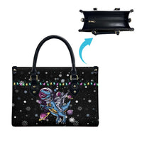 Astronauts Ride A T Rex In Space With The Planet Christmas Leather Bag Xmas Holiday Patterns - Wonder Print Shop