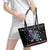 Astronauts Ride A T Rex In Space With The Planet Christmas Leather Tote Bag Xmas Holiday Patterns - Wonder Print Shop