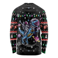 Astronauts Ride A T Rex In Space With The Planet Christmas Long Sleeve Shirt Xmas Holiday Patterns - Wonder Print Shop