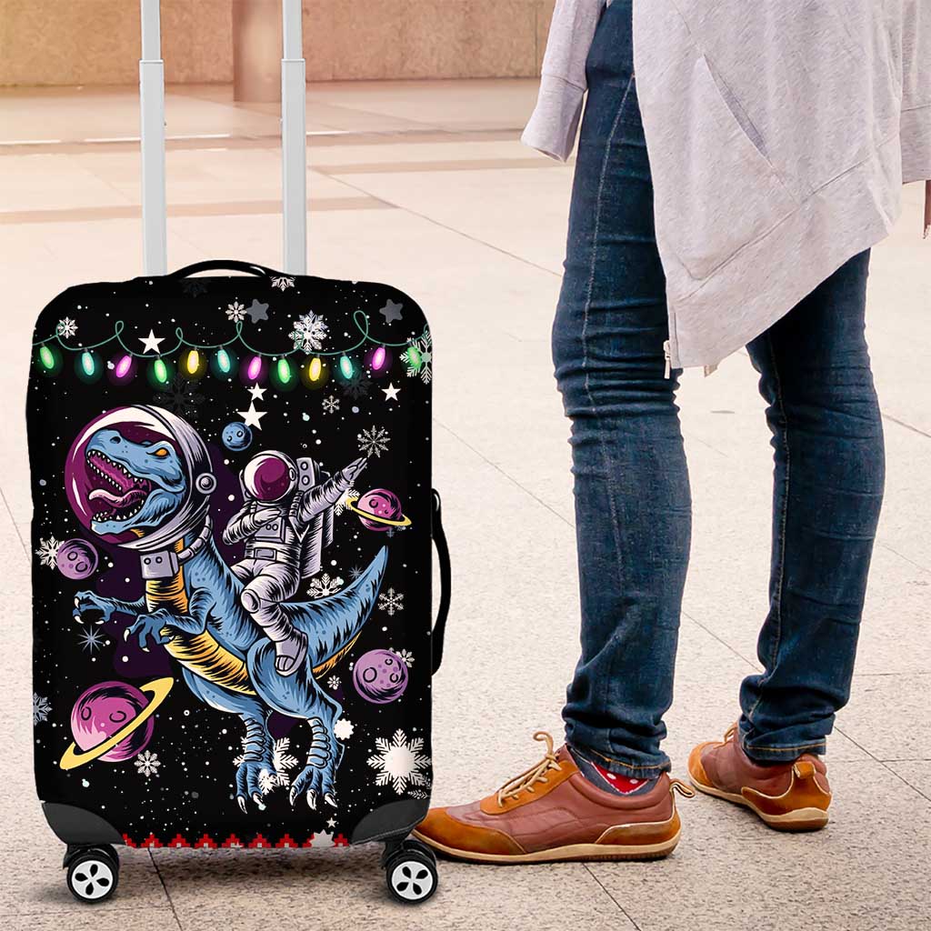 Astronauts Ride A T Rex In Space With The Planet Christmas Luggage Cover Xmas Holiday Patterns - Wonder Print Shop