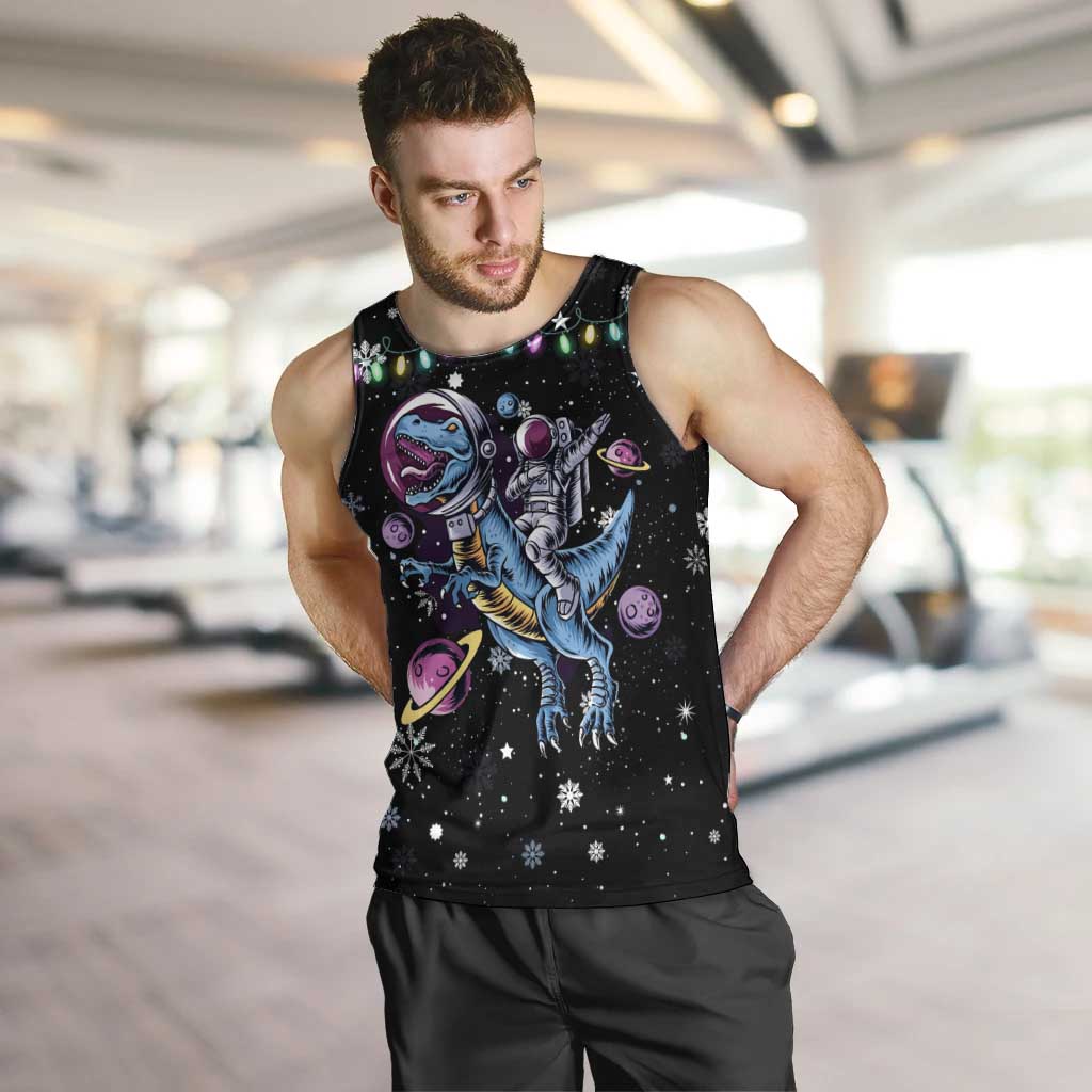 Astronauts Ride A T Rex In Space With The Planet Christmas Men Tank Top Xmas Holiday Patterns - Wonder Print Shop
