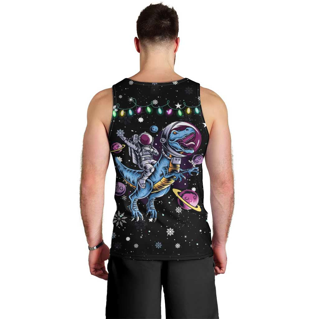 Astronauts Ride A T Rex In Space With The Planet Christmas Men Tank Top Xmas Holiday Patterns - Wonder Print Shop