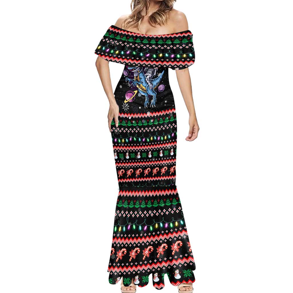 Astronauts Ride A T Rex In Space With The Planet Christmas Mermaid Dress Xmas Holiday Patterns - Wonder Print Shop