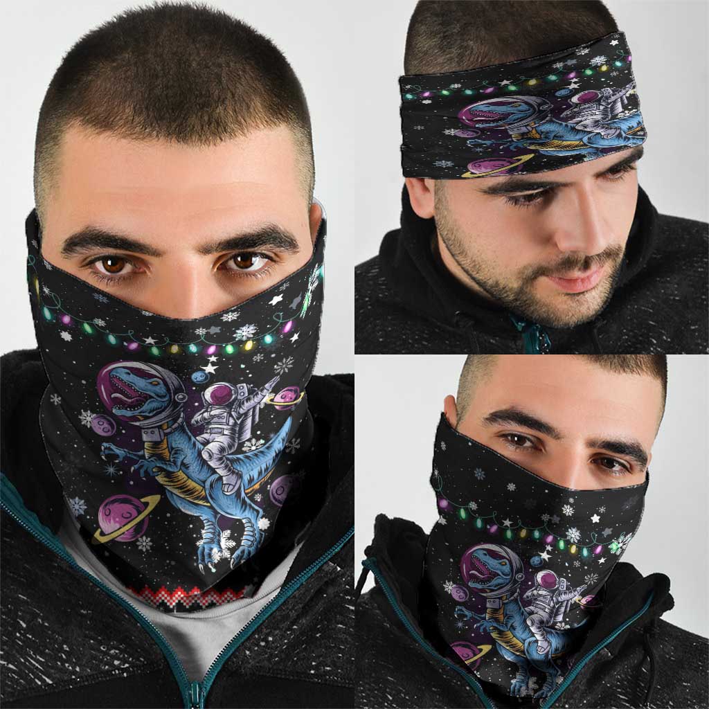 Astronauts Ride A T Rex In Space With The Planet Christmas Neck Gaiter Xmas Holiday Patterns - Wonder Print Shop