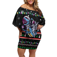 Astronauts Ride A T Rex In Space With The Planet Christmas Off Shoulder Short Dress Xmas Holiday Patterns - Wonder Print Shop