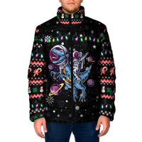 Astronauts Ride A T Rex In Space With The Planet Christmas Padded Jacket Xmas Holiday Patterns - Wonder Print Shop