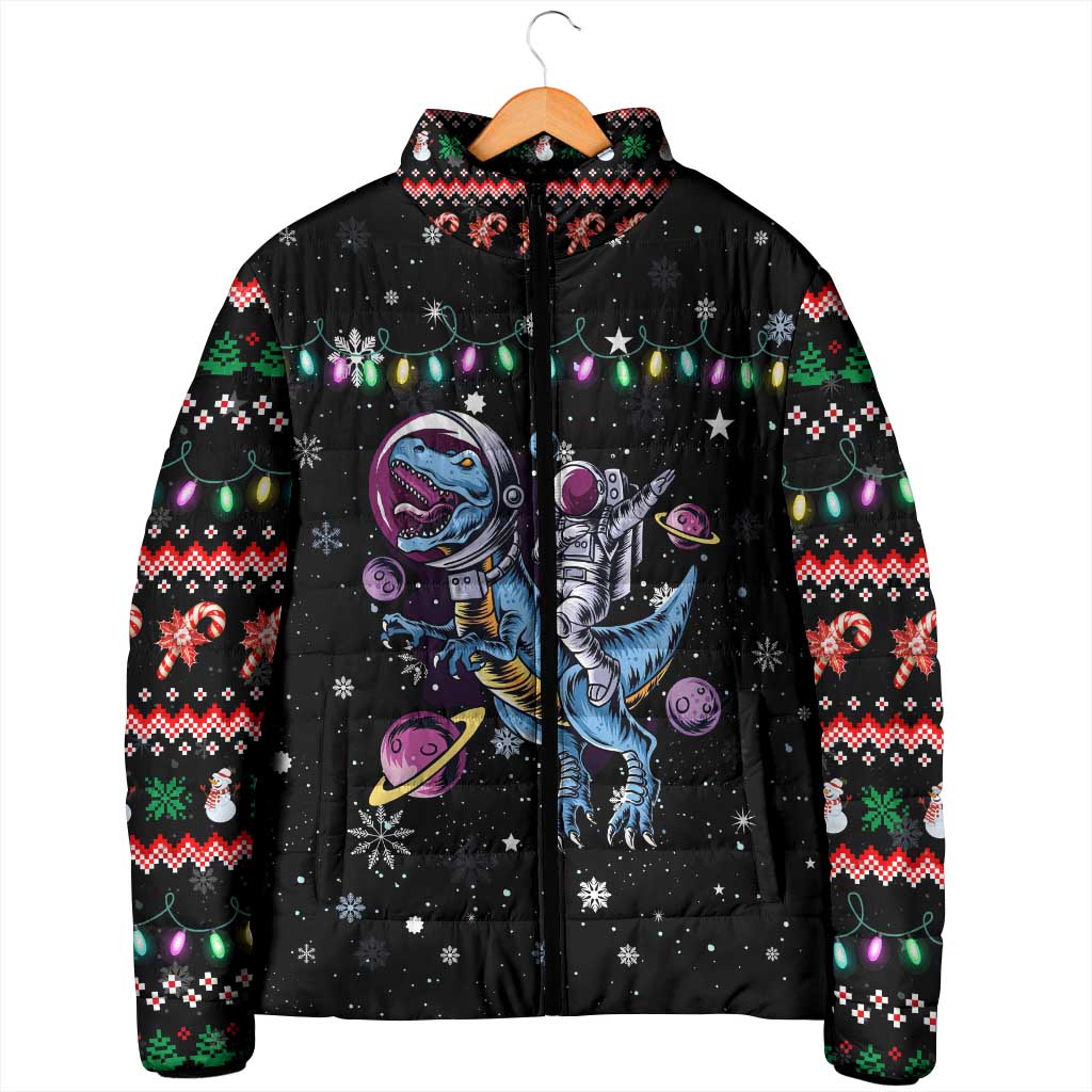 Astronauts Ride A T Rex In Space With The Planet Christmas Padded Jacket Xmas Holiday Patterns - Wonder Print Shop