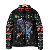Astronauts Ride A T Rex In Space With The Planet Christmas Padded Jacket Xmas Holiday Patterns - Wonder Print Shop