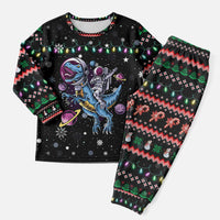 Astronauts Ride A T Rex In Space With The Planet Christmas Pajama Set Xmas Holiday Patterns - Wonder Print Shop