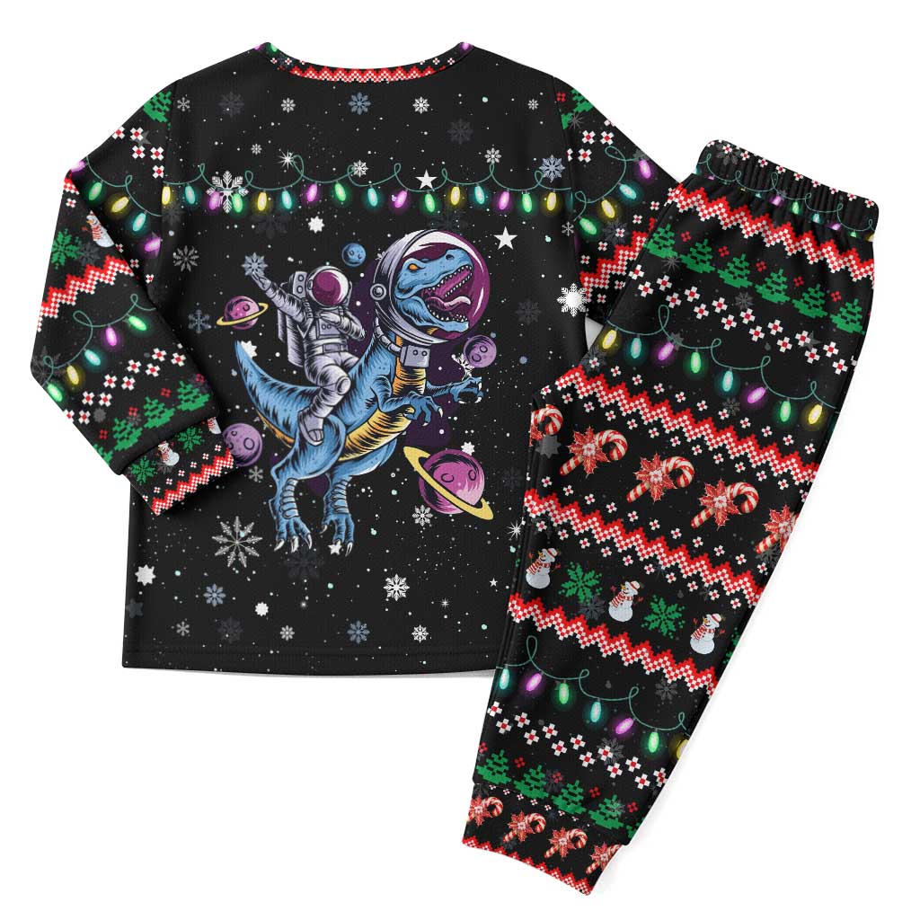 Astronauts Ride A T Rex In Space With The Planet Christmas Pajama Set Xmas Holiday Patterns - Wonder Print Shop