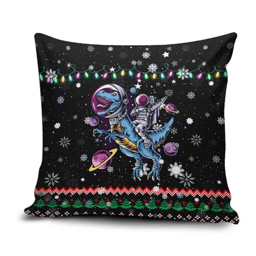 Astronauts Ride A T Rex In Space With The Planet Christmas Pillow Cover Xmas Holiday Patterns - Wonder Print Shop