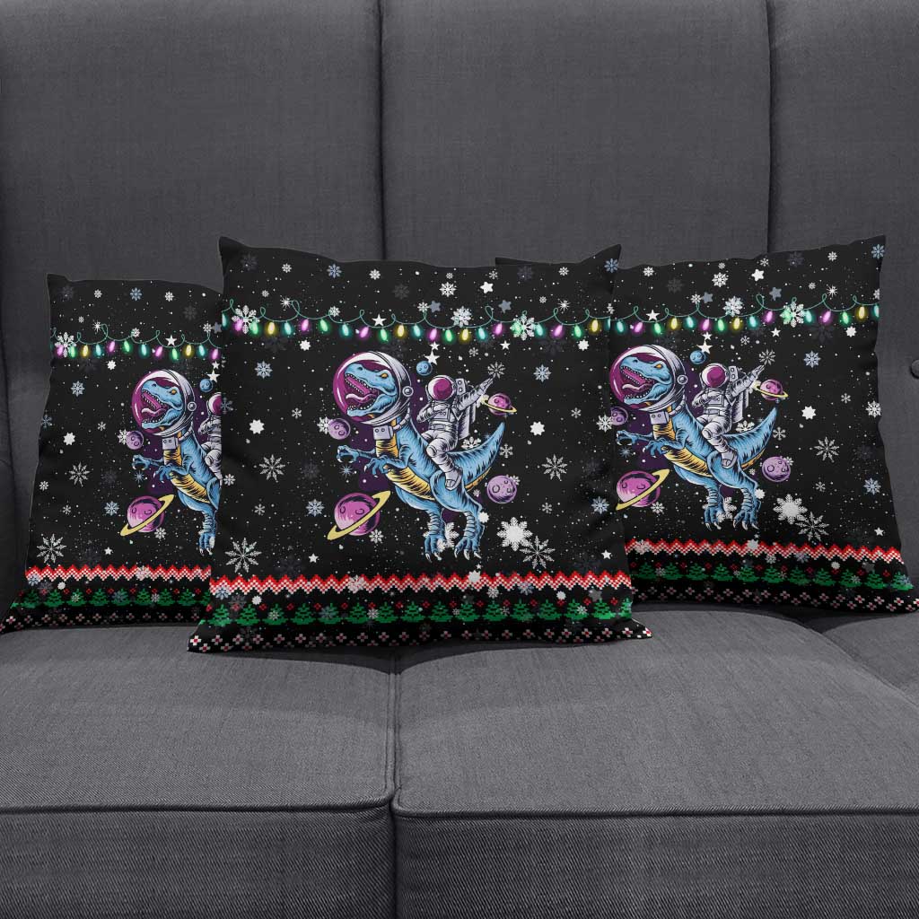 Astronauts Ride A T Rex In Space With The Planet Christmas Pillow Cover Xmas Holiday Patterns - Wonder Print Shop