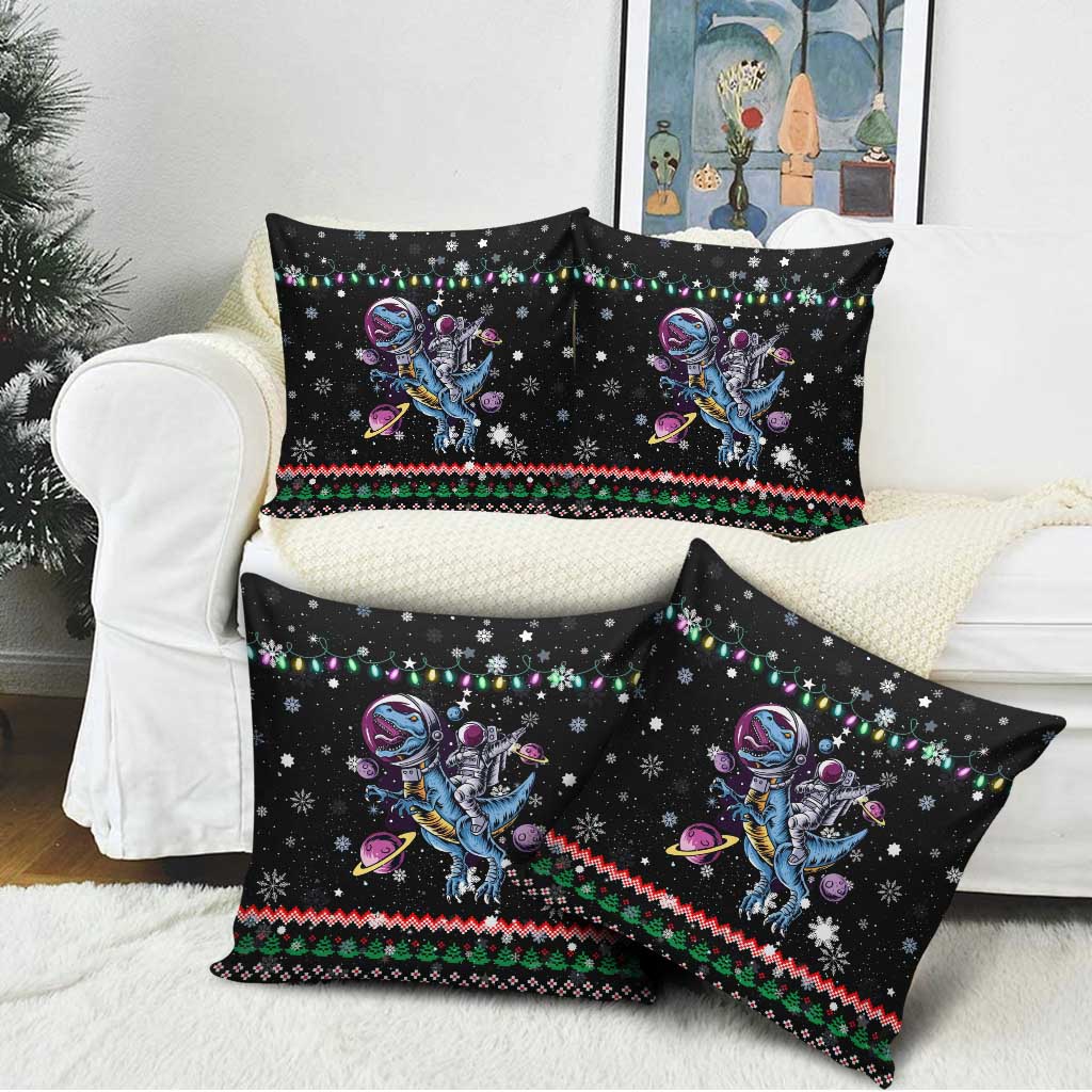 Astronauts Ride A T Rex In Space With The Planet Christmas Pillow Cover Xmas Holiday Patterns - Wonder Print Shop