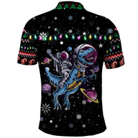Astronauts Ride A T Rex In Space With The Planet Christmas Polo Shirt Xmas Holiday Patterns - Wonder Print Shop