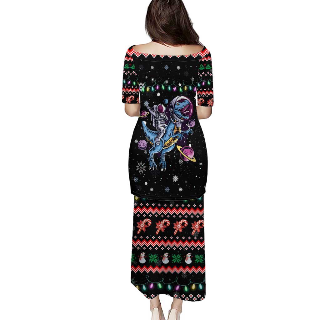 Astronauts Ride A T Rex In Space With The Planet Christmas Puletasi Xmas Holiday Patterns - Wonder Print Shop