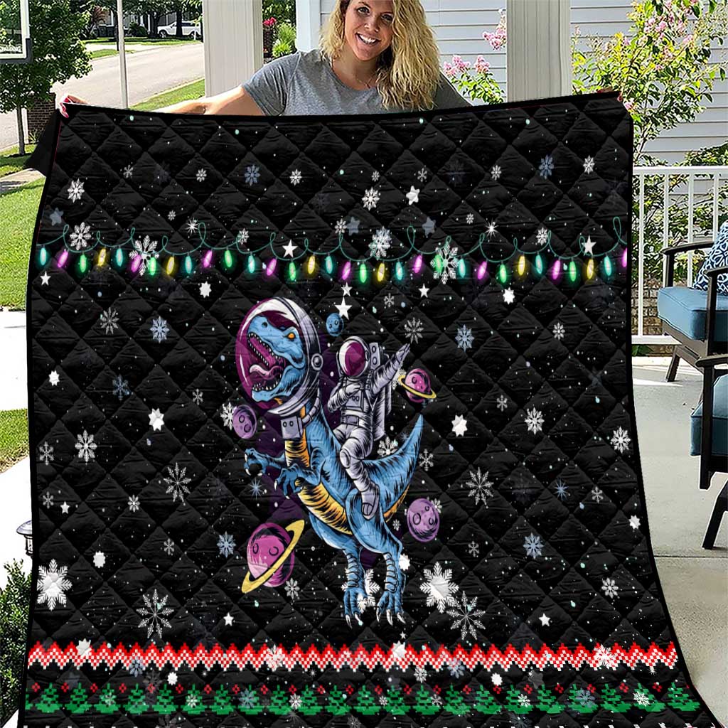 Astronauts Ride A T Rex In Space With The Planet Christmas Quilt Xmas Holiday Patterns - Wonder Print Shop