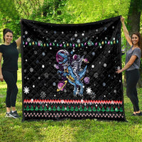 Astronauts Ride A T Rex In Space With The Planet Christmas Quilt Xmas Holiday Patterns - Wonder Print Shop