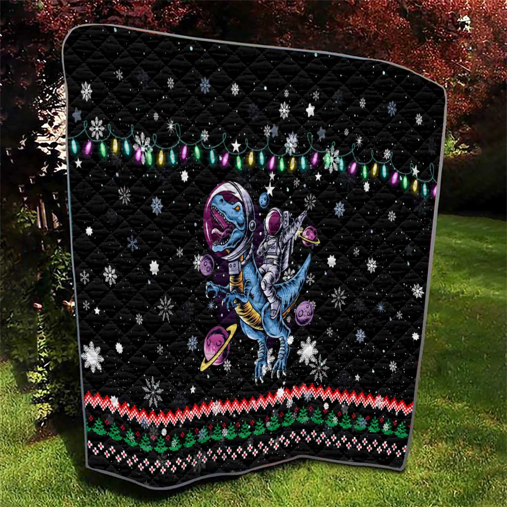 Astronauts Ride A T Rex In Space With The Planet Christmas Quilt Xmas Holiday Patterns - Wonder Print Shop