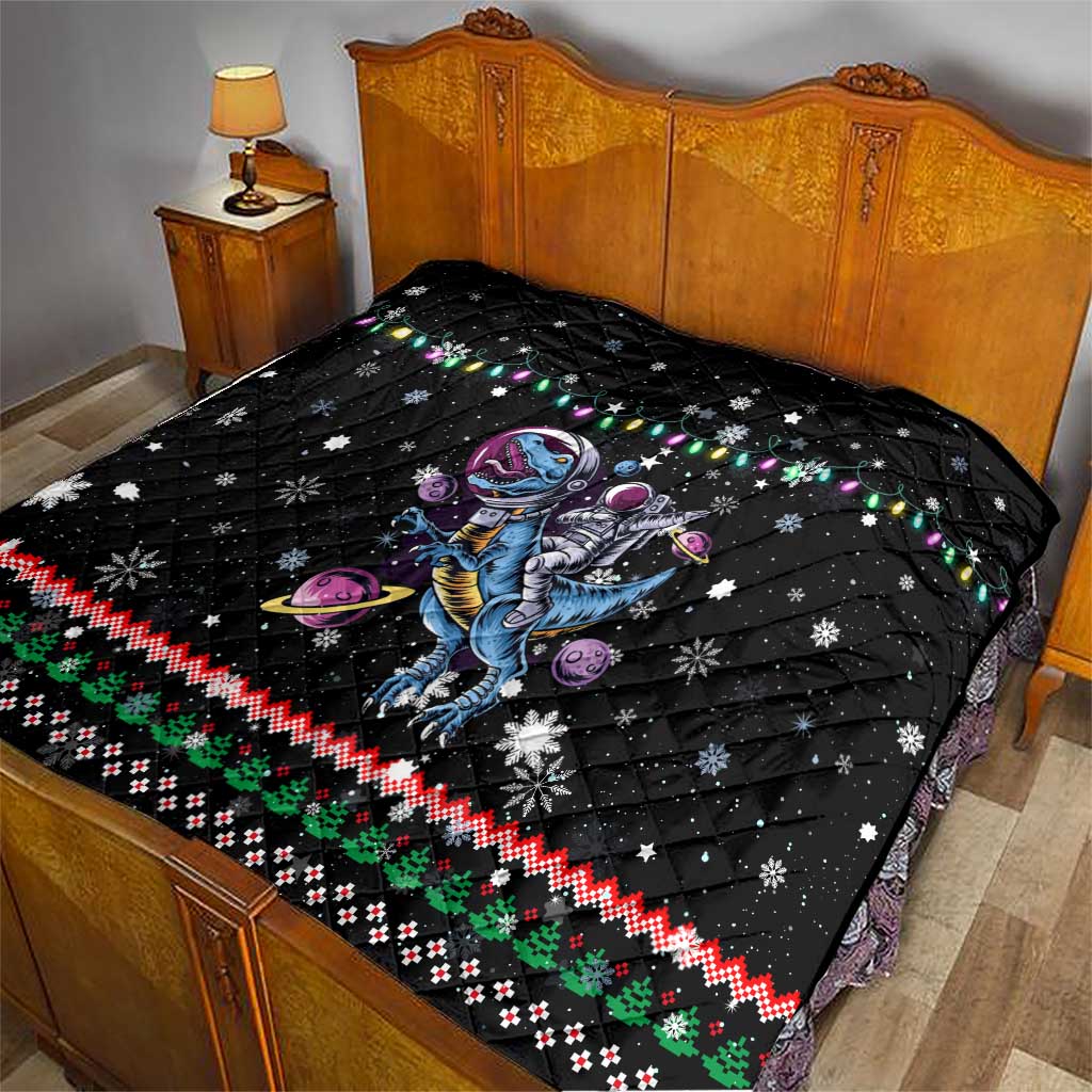 Astronauts Ride A T Rex In Space With The Planet Christmas Quilt Xmas Holiday Patterns - Wonder Print Shop
