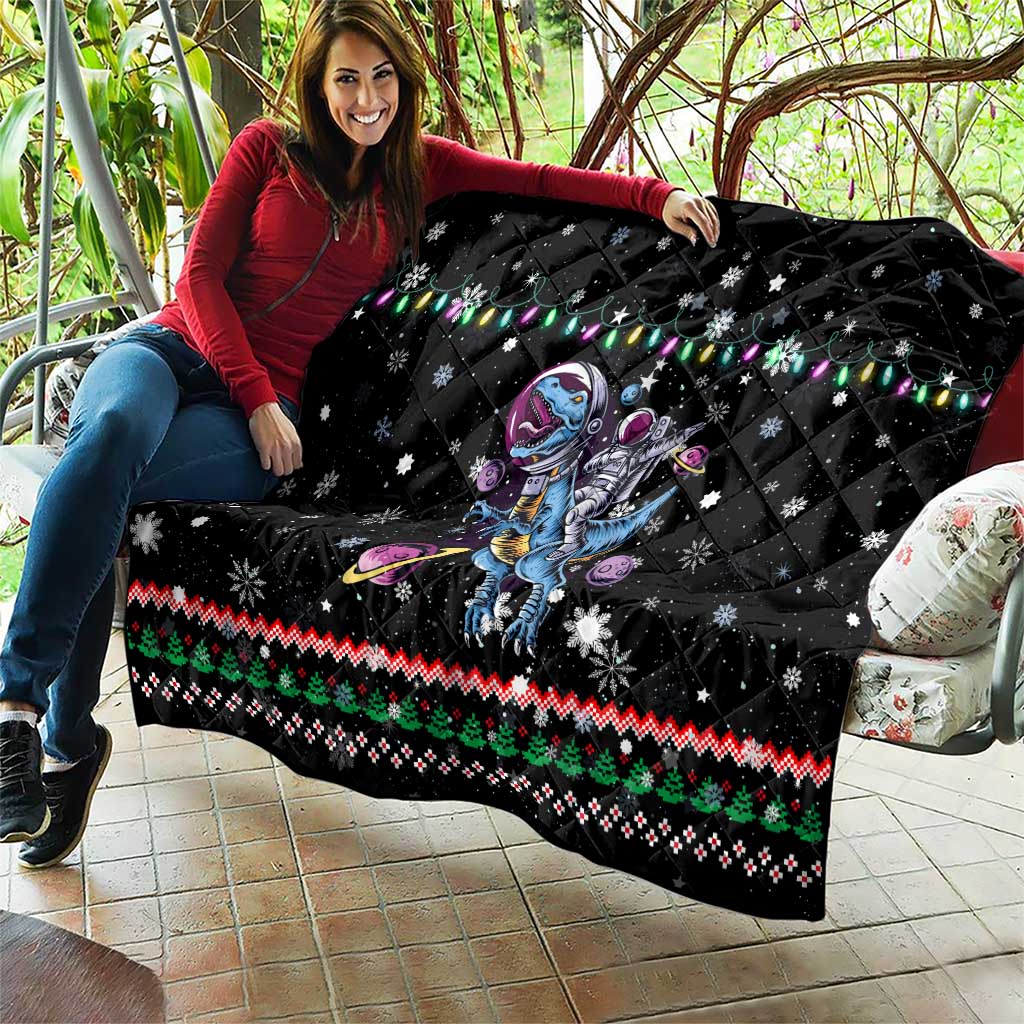 Astronauts Ride A T Rex In Space With The Planet Christmas Quilt Xmas Holiday Patterns - Wonder Print Shop
