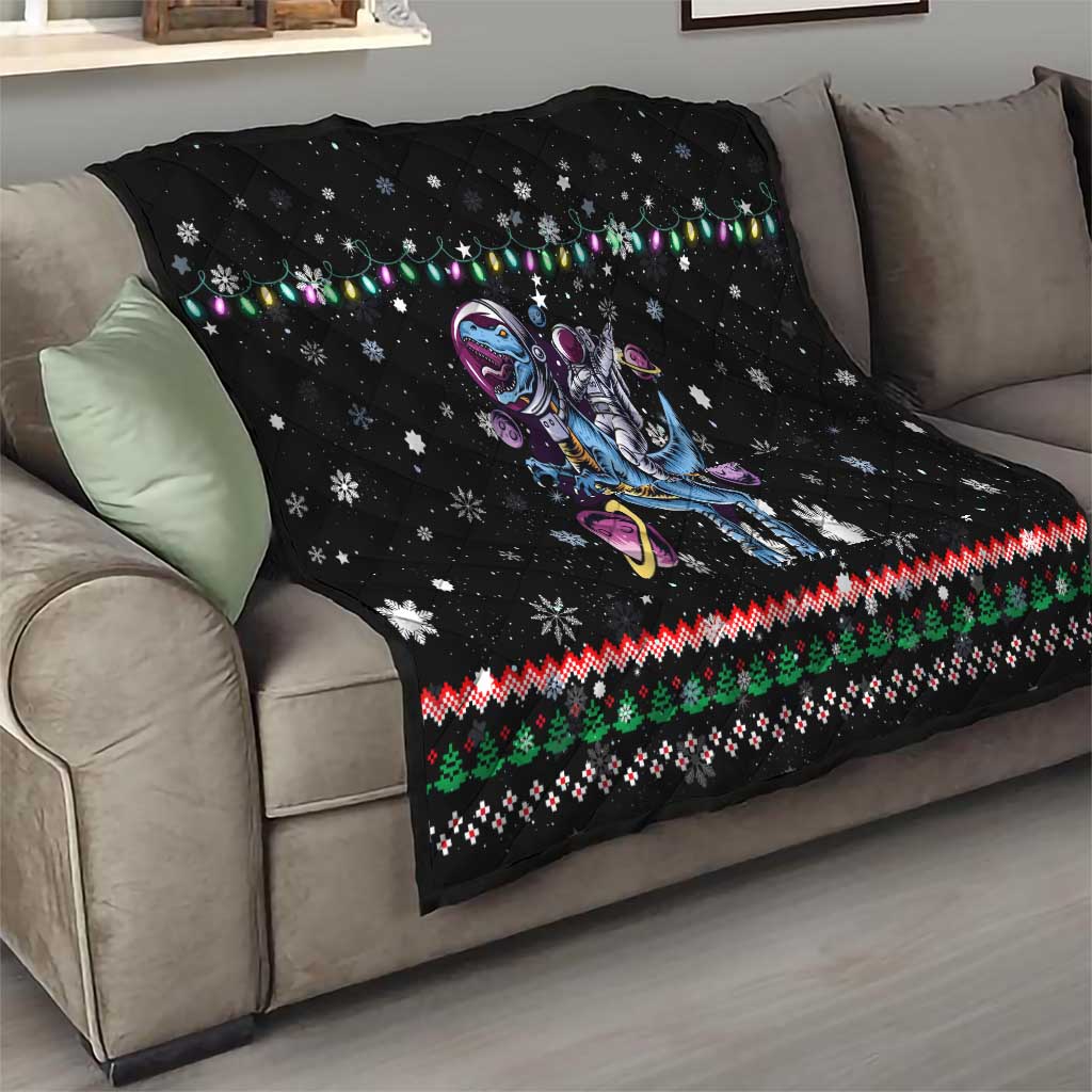 Astronauts Ride A T Rex In Space With The Planet Christmas Quilt Xmas Holiday Patterns - Wonder Print Shop
