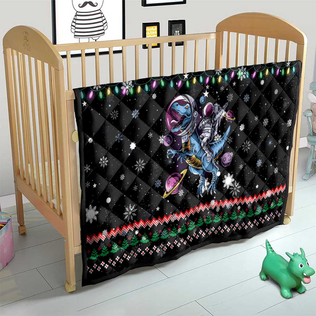 Astronauts Ride A T Rex In Space With The Planet Christmas Quilt Xmas Holiday Patterns - Wonder Print Shop