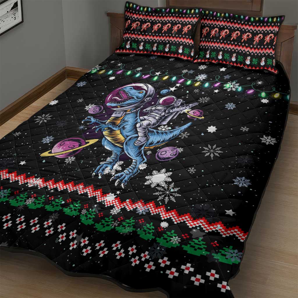 Astronauts Ride A T Rex In Space With The Planet Christmas Quilt Bed Set Xmas Holiday Patterns - Wonder Print Shop