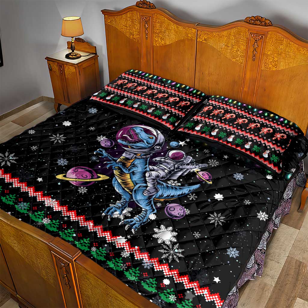 Astronauts Ride A T Rex In Space With The Planet Christmas Quilt Bed Set Xmas Holiday Patterns - Wonder Print Shop