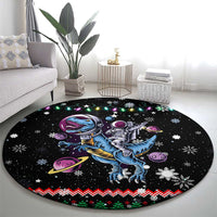 Astronauts Ride A T Rex In Space With The Planet Christmas Round Carpet Xmas Holiday Patterns - Wonder Print Shop