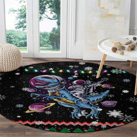 Astronauts Ride A T Rex In Space With The Planet Christmas Round Carpet Xmas Holiday Patterns - Wonder Print Shop