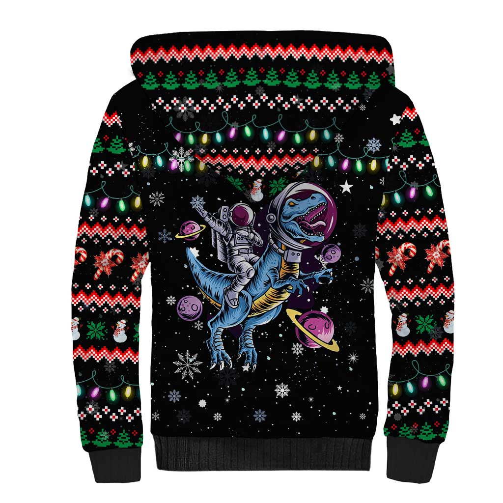 Astronauts Ride A T Rex In Space With The Planet Christmas Sherpa Hoodie Xmas Holiday Patterns - Wonder Print Shop