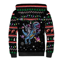 Astronauts Ride A T Rex In Space With The Planet Christmas Sherpa Hoodie Xmas Holiday Patterns - Wonder Print Shop