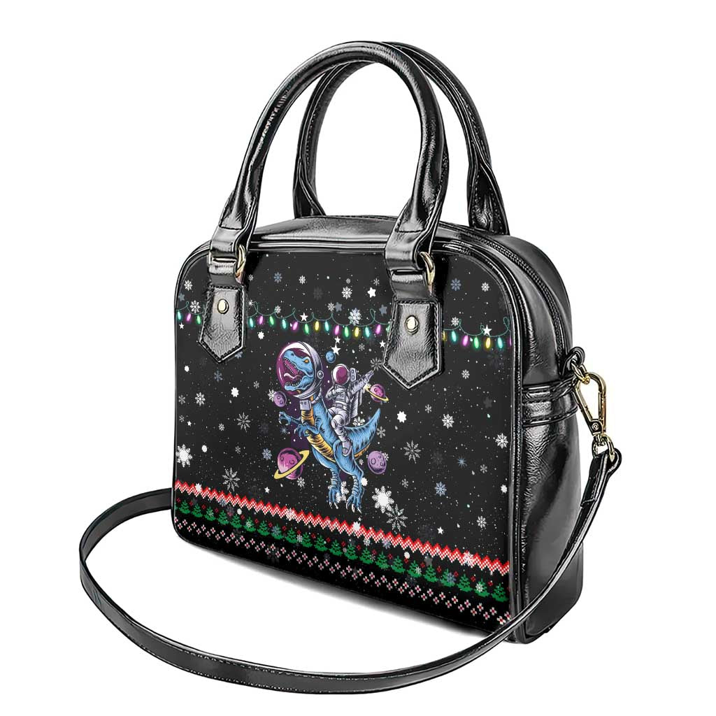 Astronauts Ride A T Rex In Space With The Planet Christmas Shoulder Handbag Xmas Holiday Patterns - Wonder Print Shop