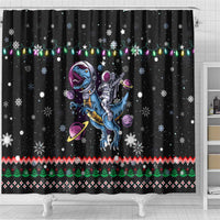 Astronauts Ride A T Rex In Space With The Planet Christmas Shower Curtain Xmas Holiday Patterns - Wonder Print Shop