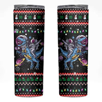 Astronauts Ride A T Rex In Space With The Planet Christmas Skinny Tumbler Xmas Holiday Patterns - Wonder Print Shop
