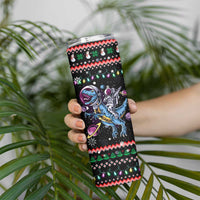 Astronauts Ride A T Rex In Space With The Planet Christmas Skinny Tumbler Xmas Holiday Patterns - Wonder Print Shop